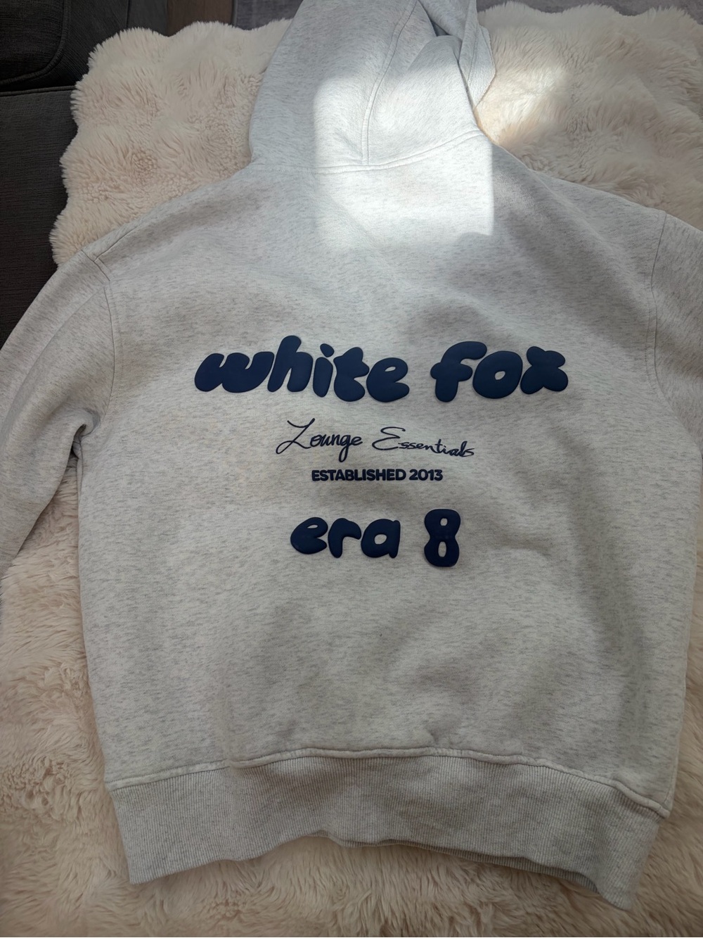 White Fox Boutique Gray & Navy Graphic Hoodie